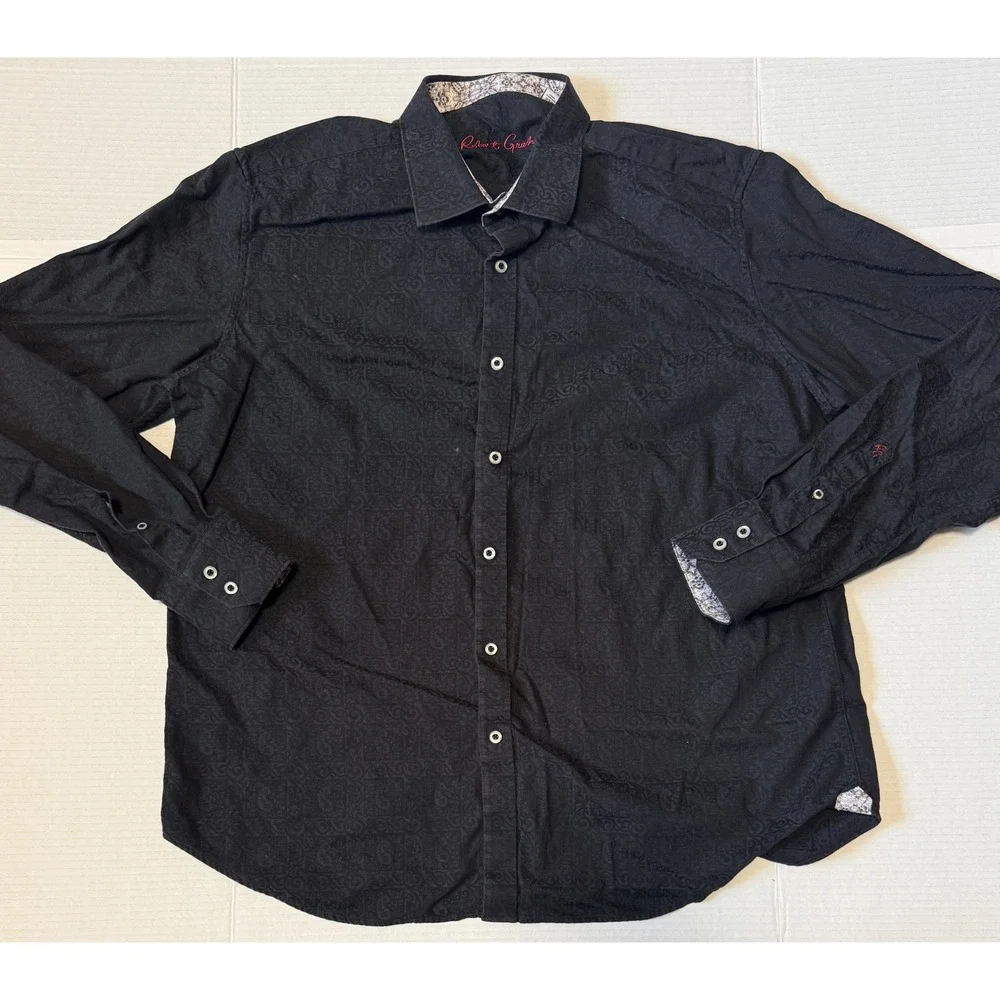 ROBERT GRAHAM - Men's Shirt - Black Paisley Jacquard Long Sleeve Button - 2XL